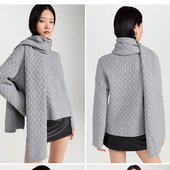 4th & Reckless Gabriel Sweater grey cable knit with matching scarf (XS) - Picture 1 of 7